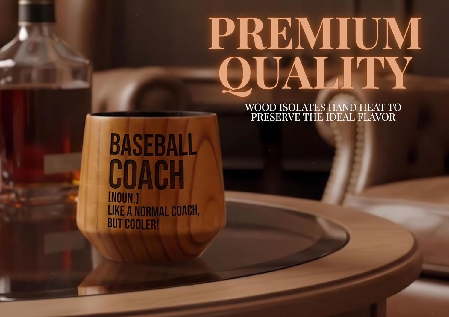 Onebttl Baseball Coach Gifts for Men, Handcrafted Charred Wooden Bourbon Whiskey Drinking Glass for Him on Father's Day, Christmas, Birthday, 10.82Oz