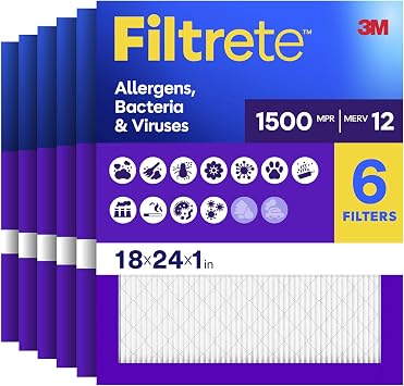 Filtrete 18x24x1 Hava Filtresi, MPR 1500, MERV 12, Sa l kl  Ya am Ultra Alerjen 3 Ayl k Pileli 1  n  Hava Filtreleri, 6 Filtre
