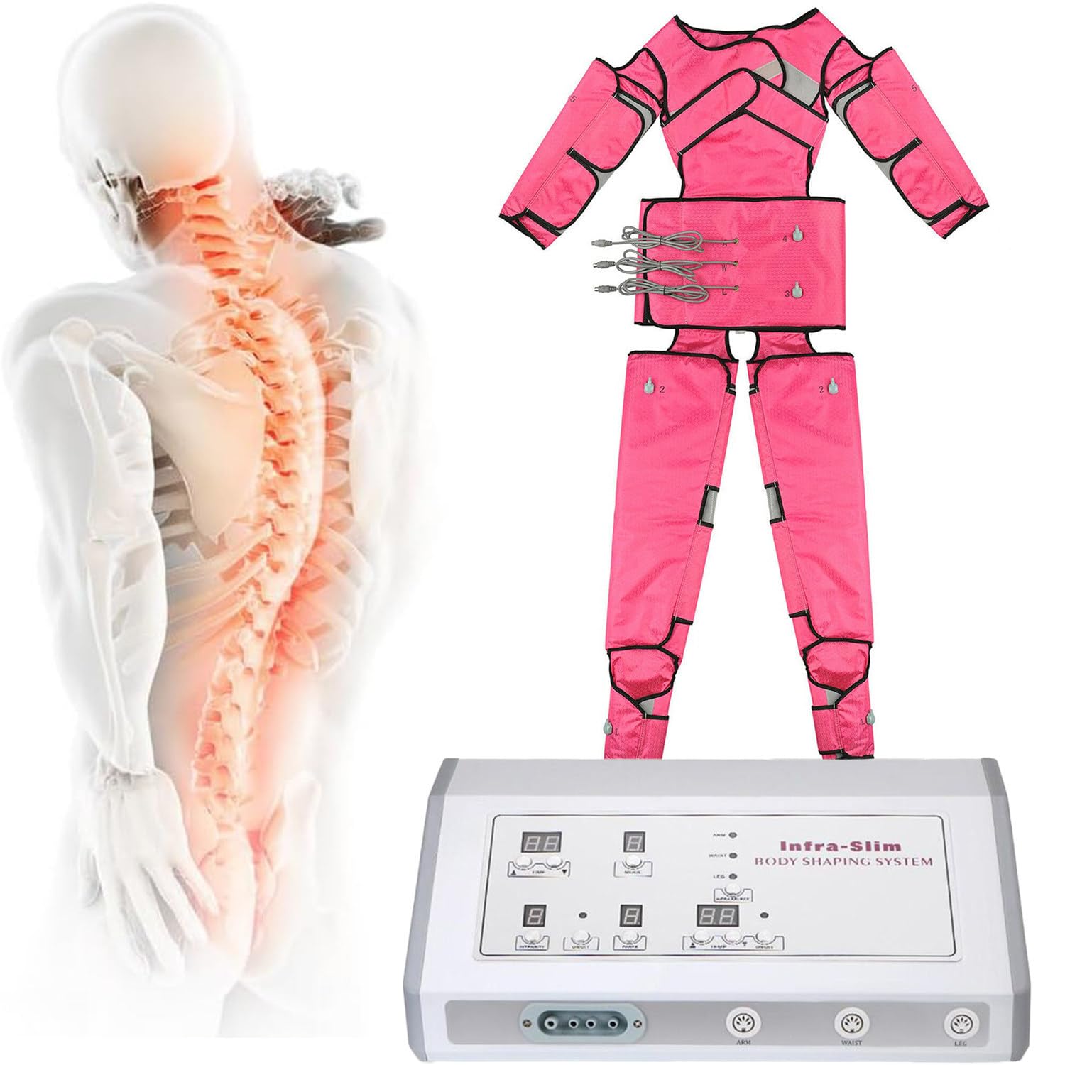 Masajeador de presión de ondas de aire para adelgazamiento, drenaje linfático, terapia de vacío, máquina de presoterapia, relajación muscular, masaje de piernas, brazos, cintura y cuerpo, rosa (r