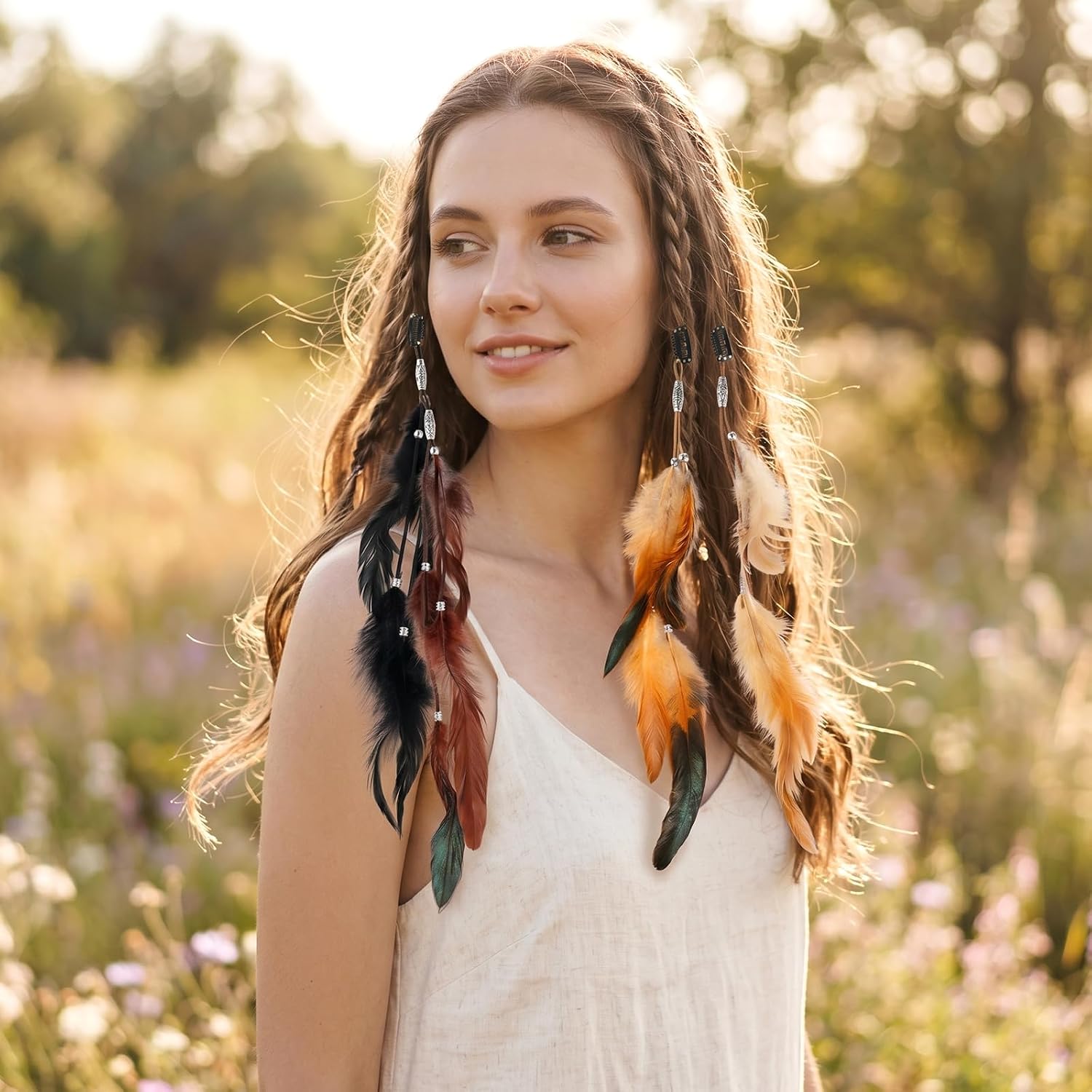 4 Pcs Feather Hair Clips with Korean Velvet Clips, Boho Feathers Hair Extensions for Mardi Gras Performances Photo Shoots Carnival Party Headdress Accessory, 4 Colors