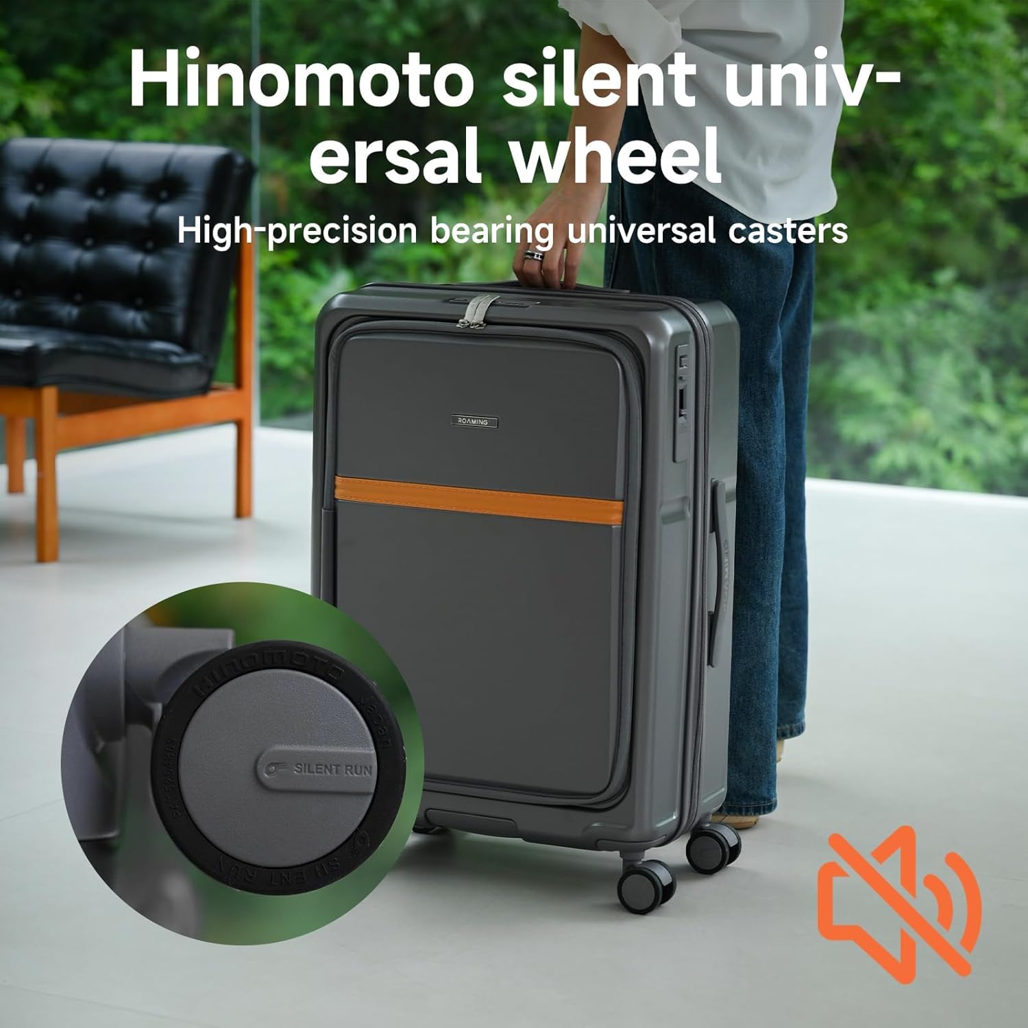 ROAMING Expandable 20 Inch Carry On Luggage With Mute Brake Wheels Airline Approved Hard Shell Suitcases with Front Pocket Top Opening Luggage with TSA Lock for Short Business Travel, Palm Grey - Image 5