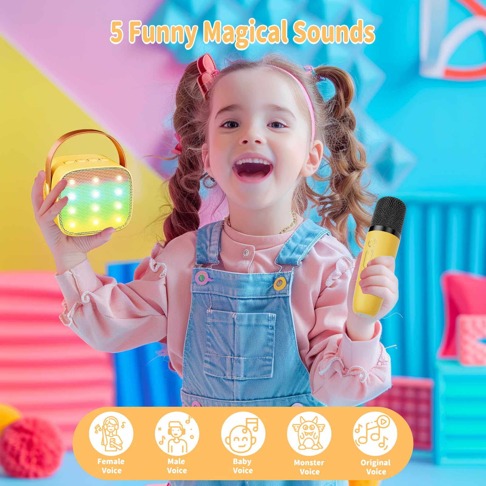 Ankuka Karaoke per Bambini Karaoke con Microfono Karaoke Cassa Bluetooth con 2 Microfoni, Regalo Bambina Giochi Bimba Regalo Compleanno per 3, 4, 5, 6, 7, 8, 9,10,11,12+ Anni(Giallo)