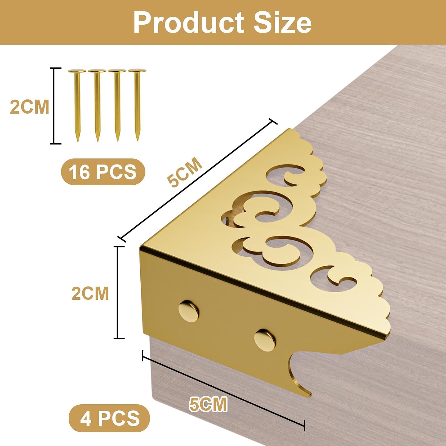 4 Pcs Corner Protectors for Furniture,Retro Style Guard Cabinet Furniture Corner Bumpers for Jewelry Box Gift Box Wooden Case Cabinet Furniture Decorative (Gold)