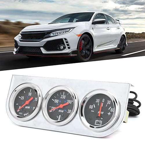 Miniatura 3 de Kit de calibre triple 3 en 1, 2 pulgadas, medidor de presión de aceite de temperatura del agua, medidor de AMP de metal sólido alto para automóvil