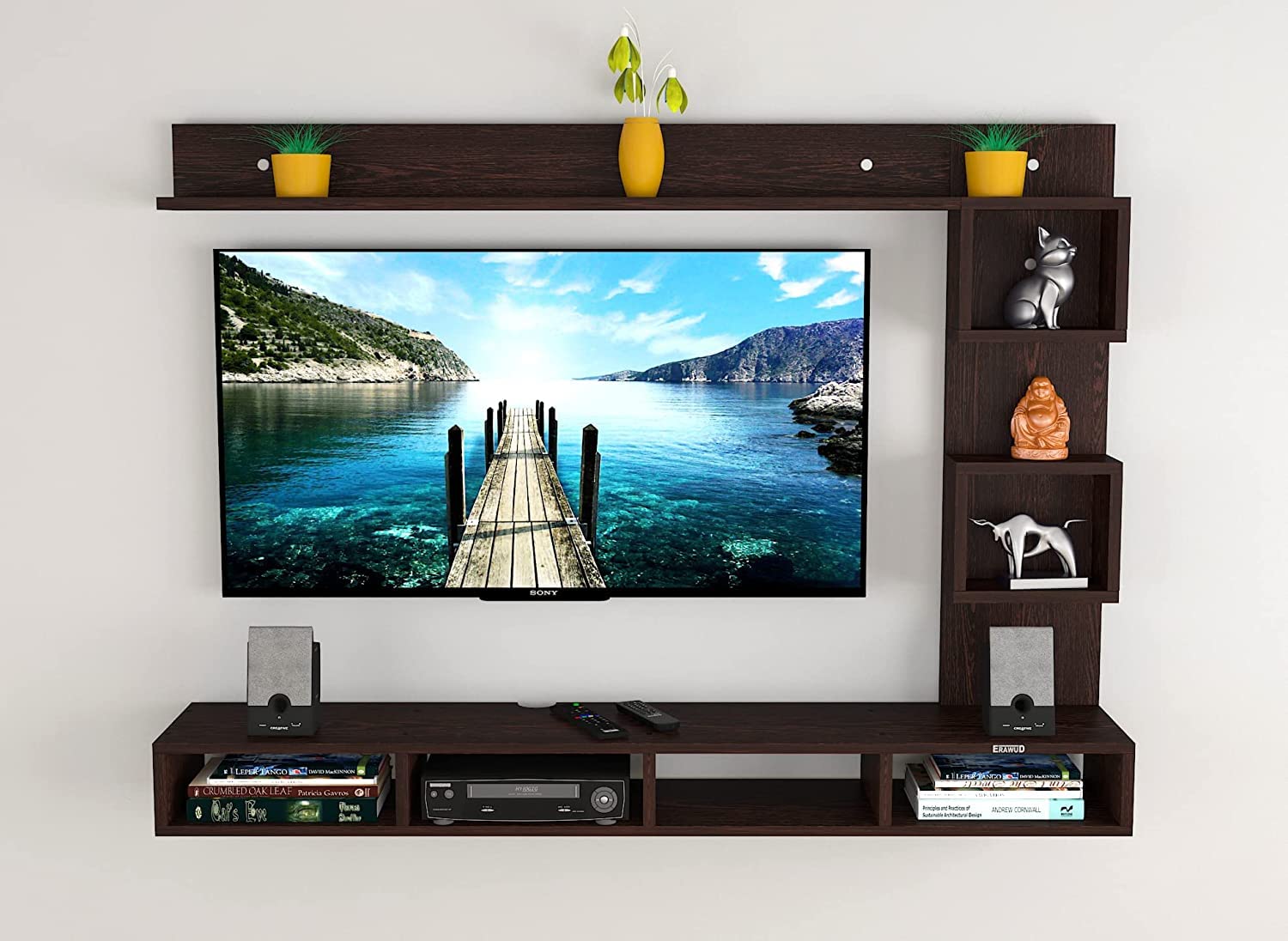 ERAWUD Maria Wall Mount TV Entertainment Unit/with Set Top Box Stand and Wall Shelf Display Rack Two Box for Living Room Wenge (Ideal for up to 55") Screen