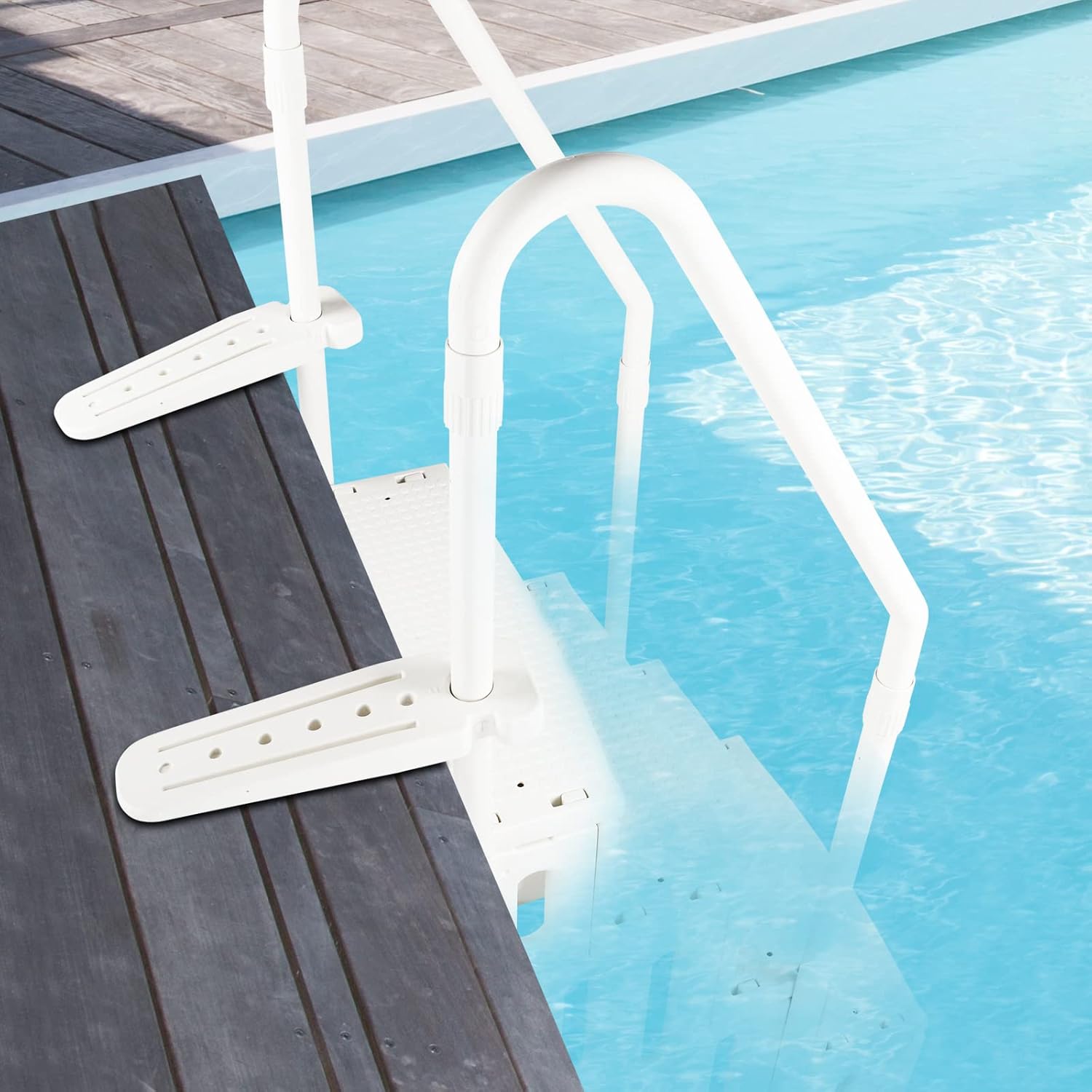 VINGLI Swimming Pool Ladder Heavy-Duty 4 Safety Step Above Ground Stair Entry System with Handrails, 33.5” x 27.2" x 77.9", White