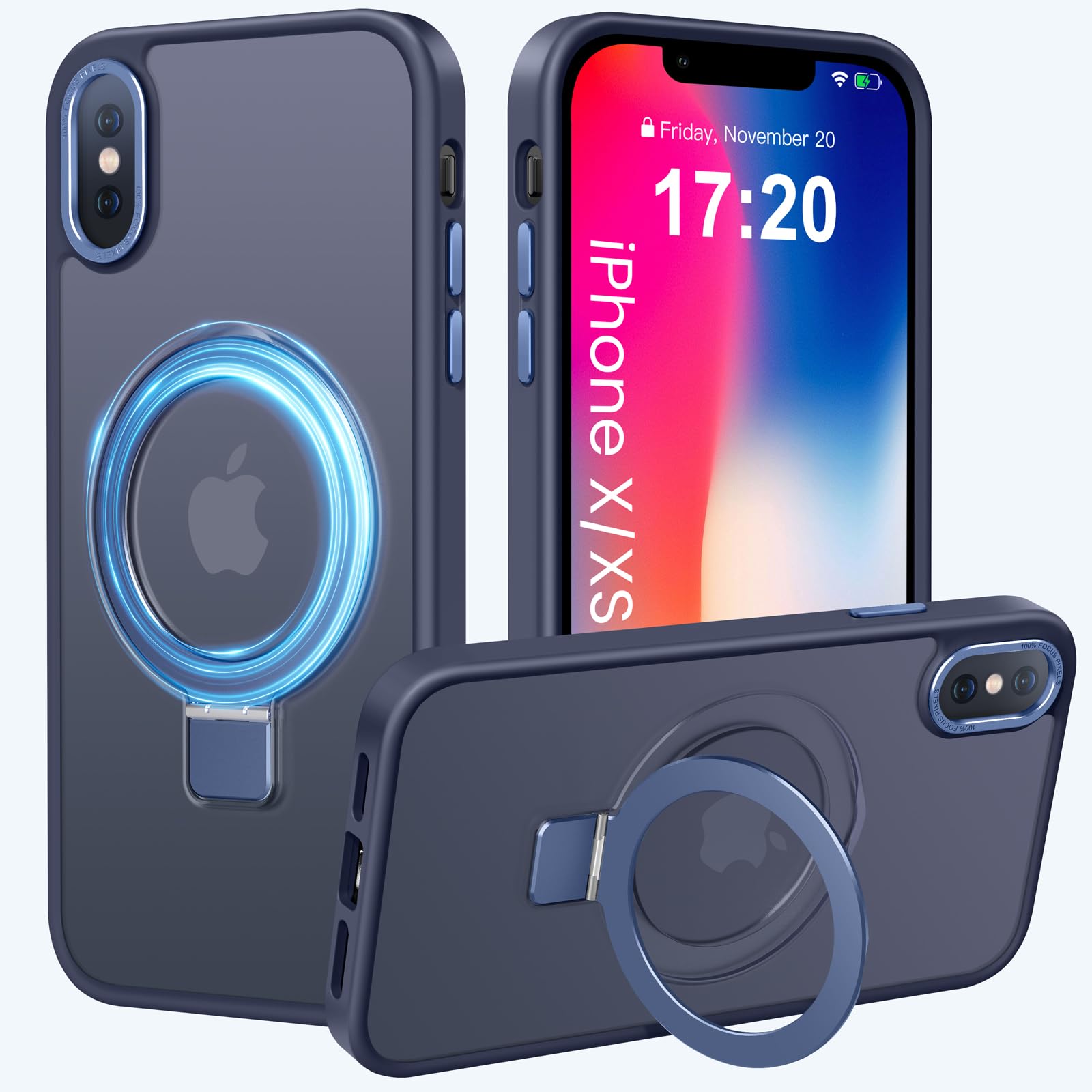 PuyaTeya Compatible with iPhone X/XS Case with Magnetic Ring Stand, Military Drop Protection, Anti-Scratch/Anti-Fingerprint Translucent Matte Phone