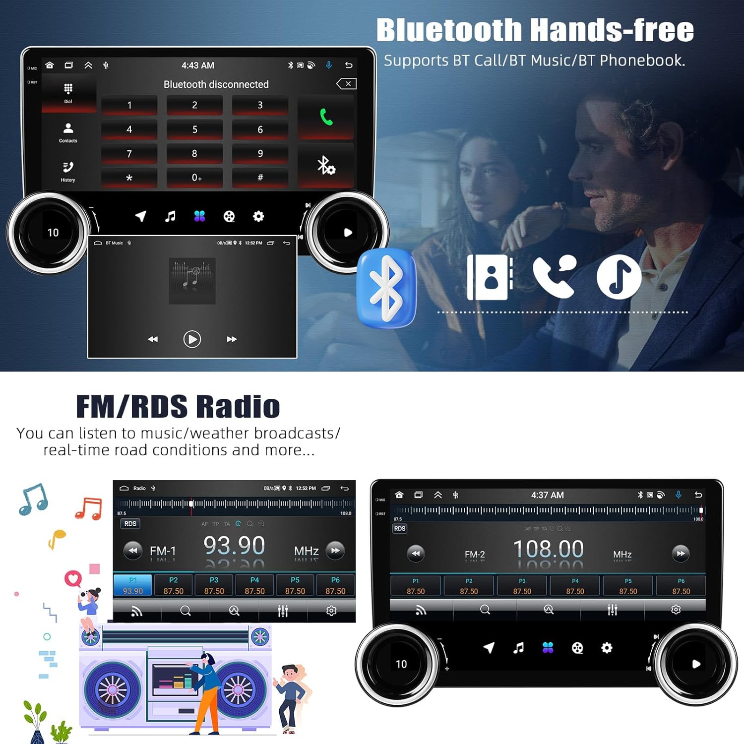 [4+64GB] Android 13 Double Din Car Stereo with Wireless Carplay&Android Auto,10.1 Inch Car Radio Support Mirror Link WiFi GPS Navigation Bluetooth FM/RDS EQ/HiFi/DSP/SWC/Type-C+AHD Backup Camera
