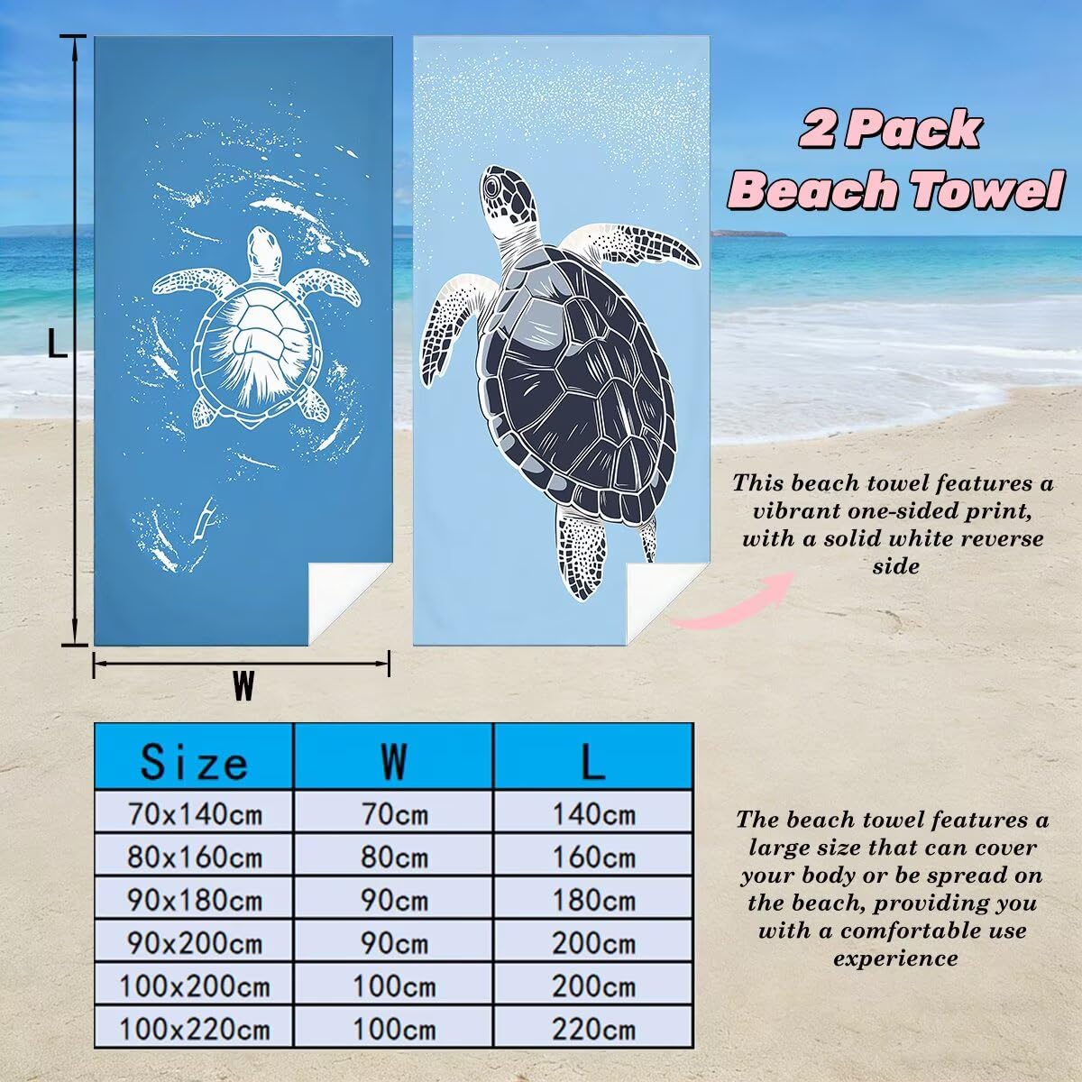 Serviette de Plage XXL 70x140 cm, Lot de 2 Serviette de Bain Microfibre, Anti Sable Serviettes Plage, Séchage Rapide Drap de Bain pour Homme Femme, Portable Fine Serviettes pour Fitness (Simple) -4937