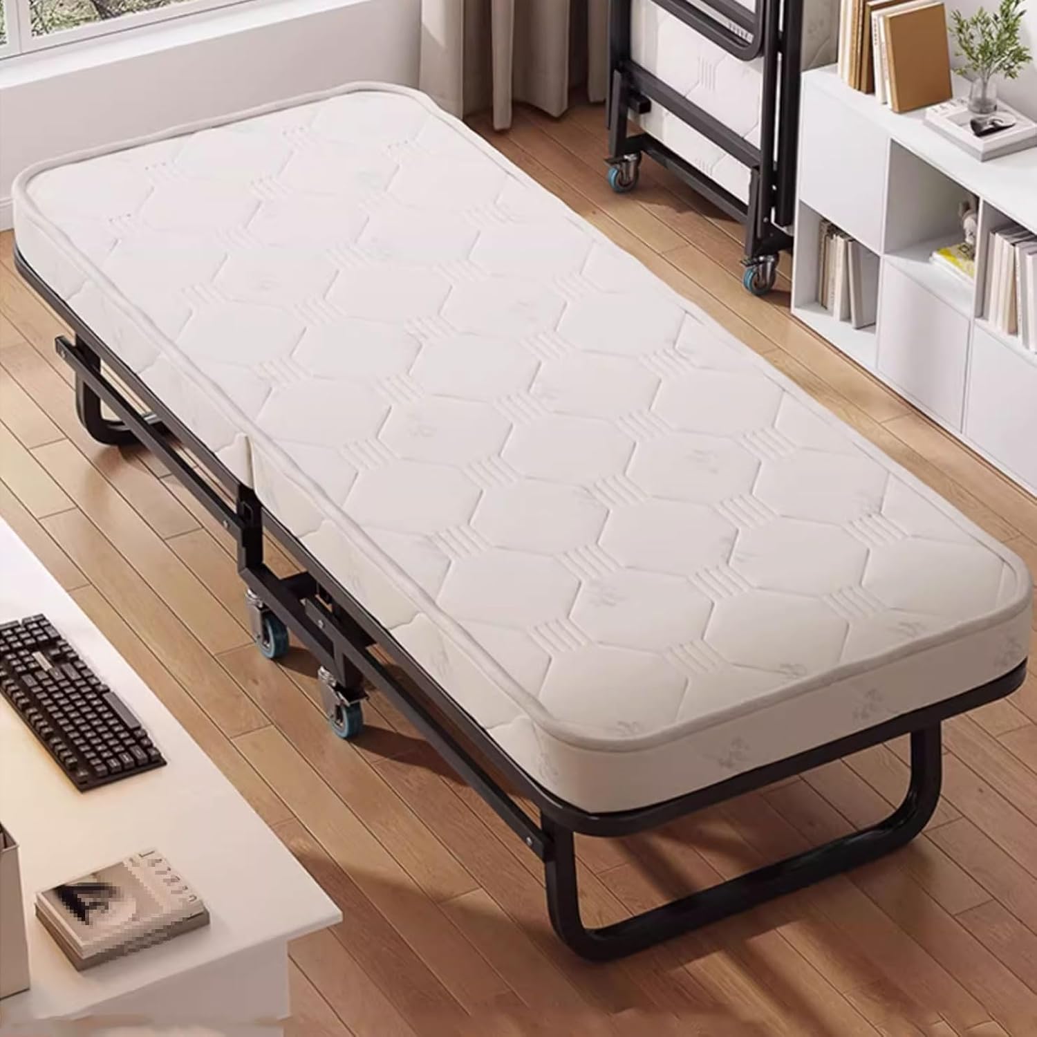 Folding Camping Cot for Adults Heavy Duty Outdoor Bed with Carry Bag Layer Travel Camp Cots Portable Cot Extra Wide,Folding Bed Made of Iron Frame Support Folding Bed Made of Coconut Palm Wo