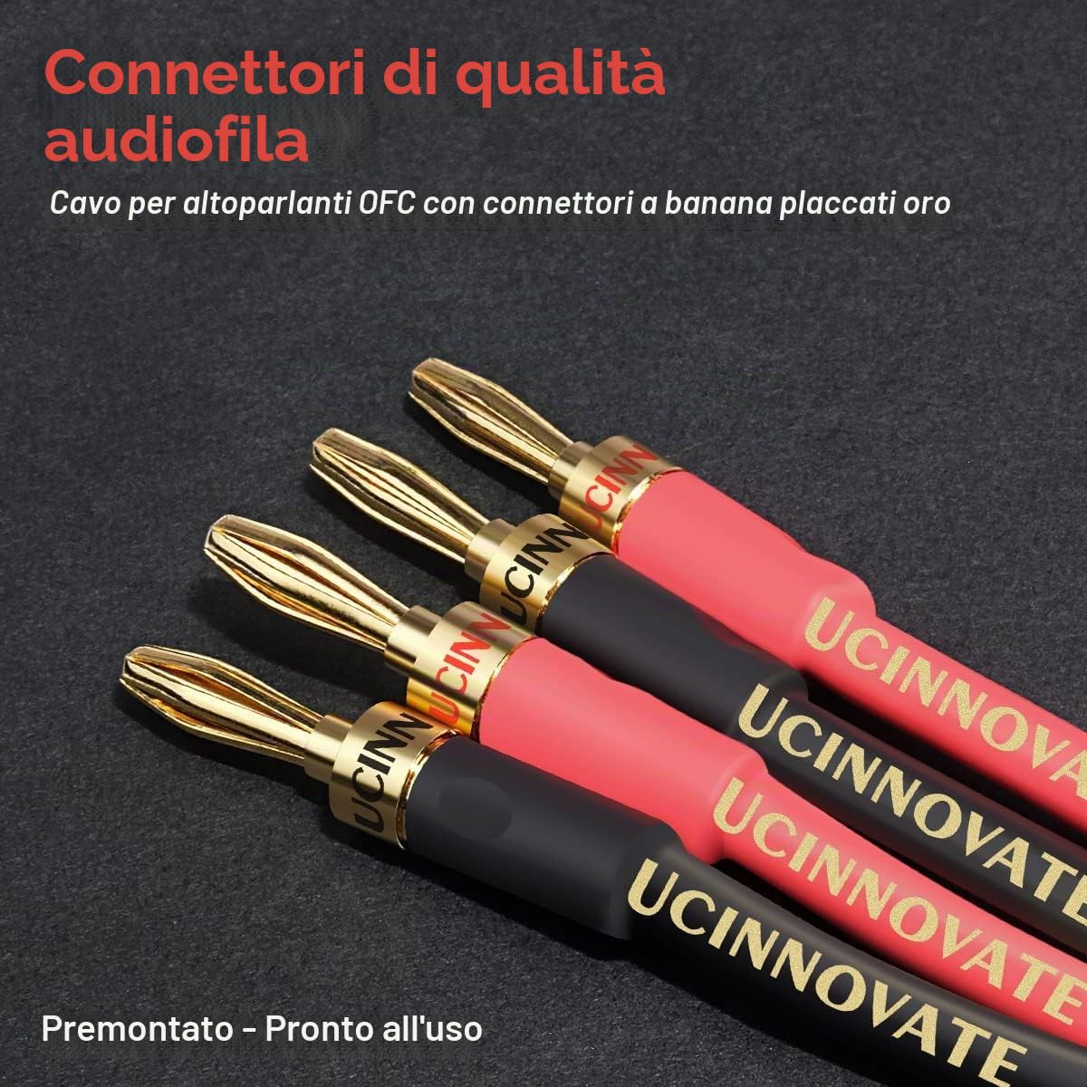 Confezione da 2 cavi di alta qualità in puro rame HIFI OFC con spina a banana, connettori placcati oro, maschio a maschio, 600 fili, 15 AWG, per altoparlanti audio, sistema HIFI Home Theater (3 m)