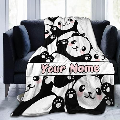 Miniatura 2 de Manta de panda personalizada con nombre para niños y niñas, diseño personalizado de lindo panda impreso para niños, regazo, silla, manta de regalo,