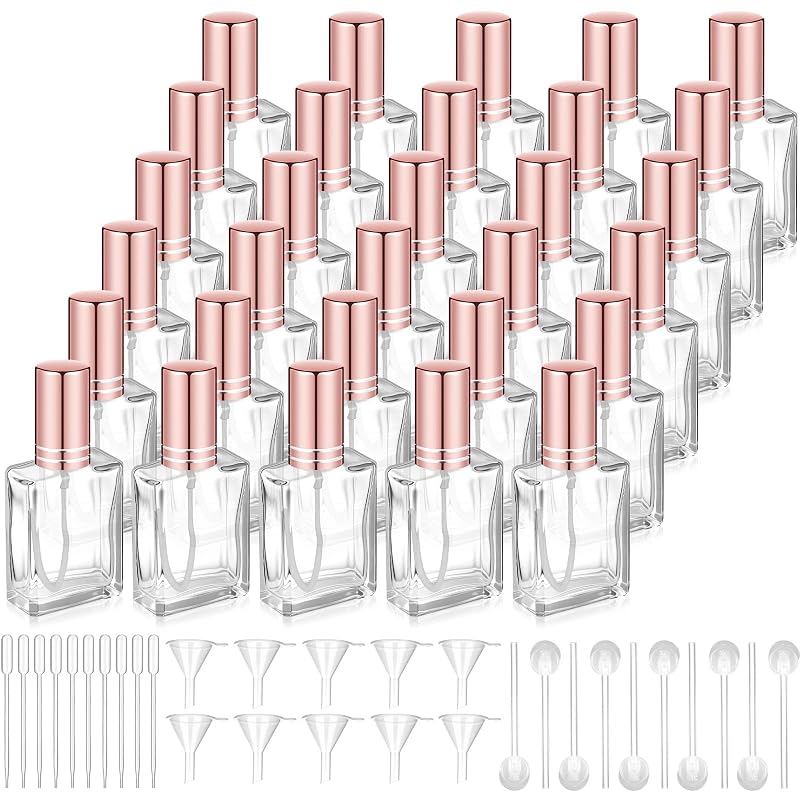 Domensi Frascos de Perfume de Vidro Quadrados Vazios, Rose Gold, Pacote com 30