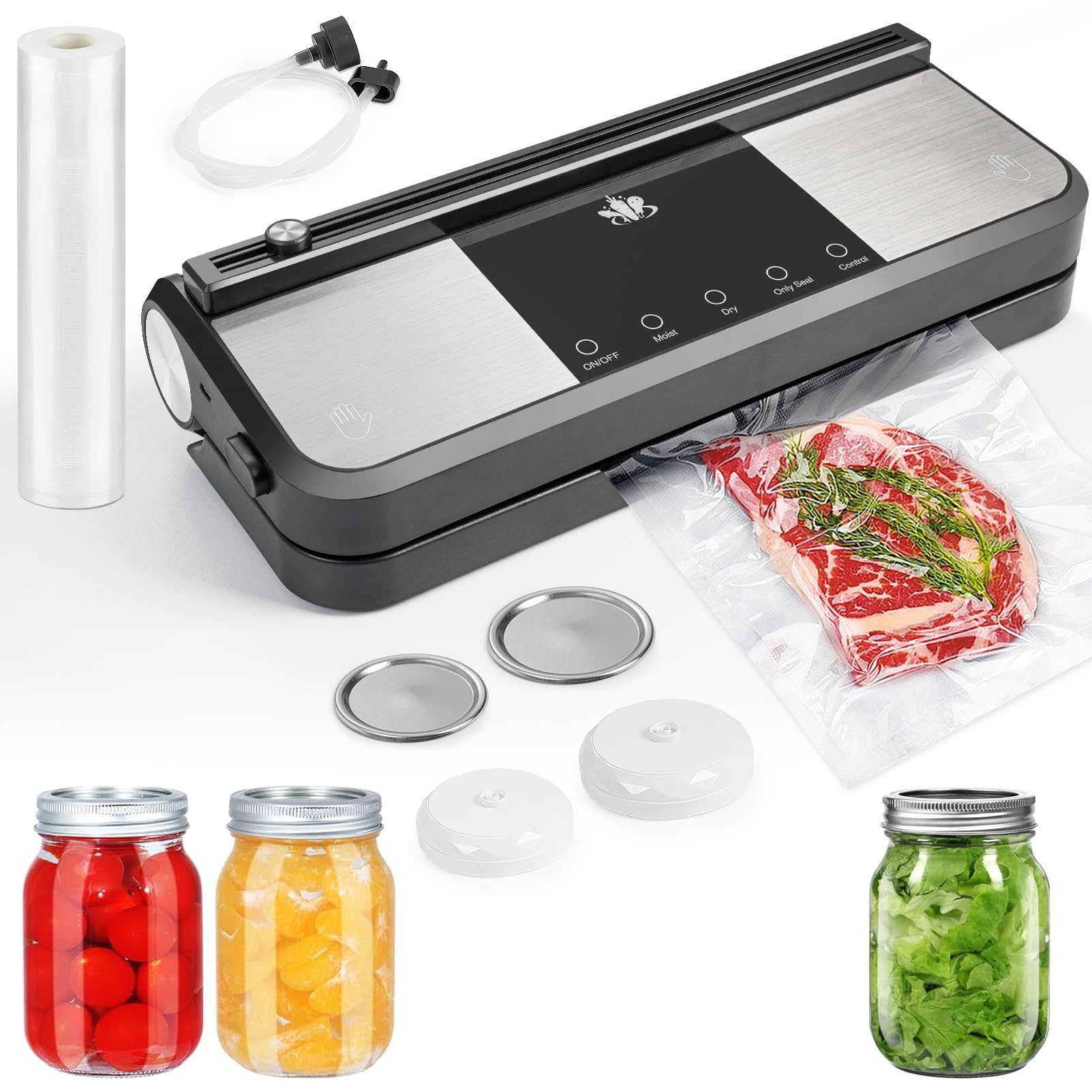Cordless Vacuum Sealer, Rechargeable Vacuum Sealer Machine, Build in Cutter and Bag Storage, With External Air Hose for Mason Jars/Canisters (Black and Gray)