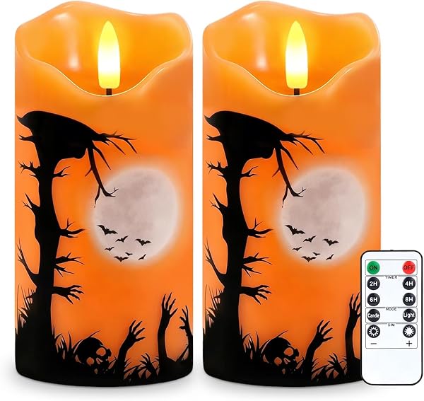 Justup 2 candele LED senza fiamma per Halloween, con telecomando e timer