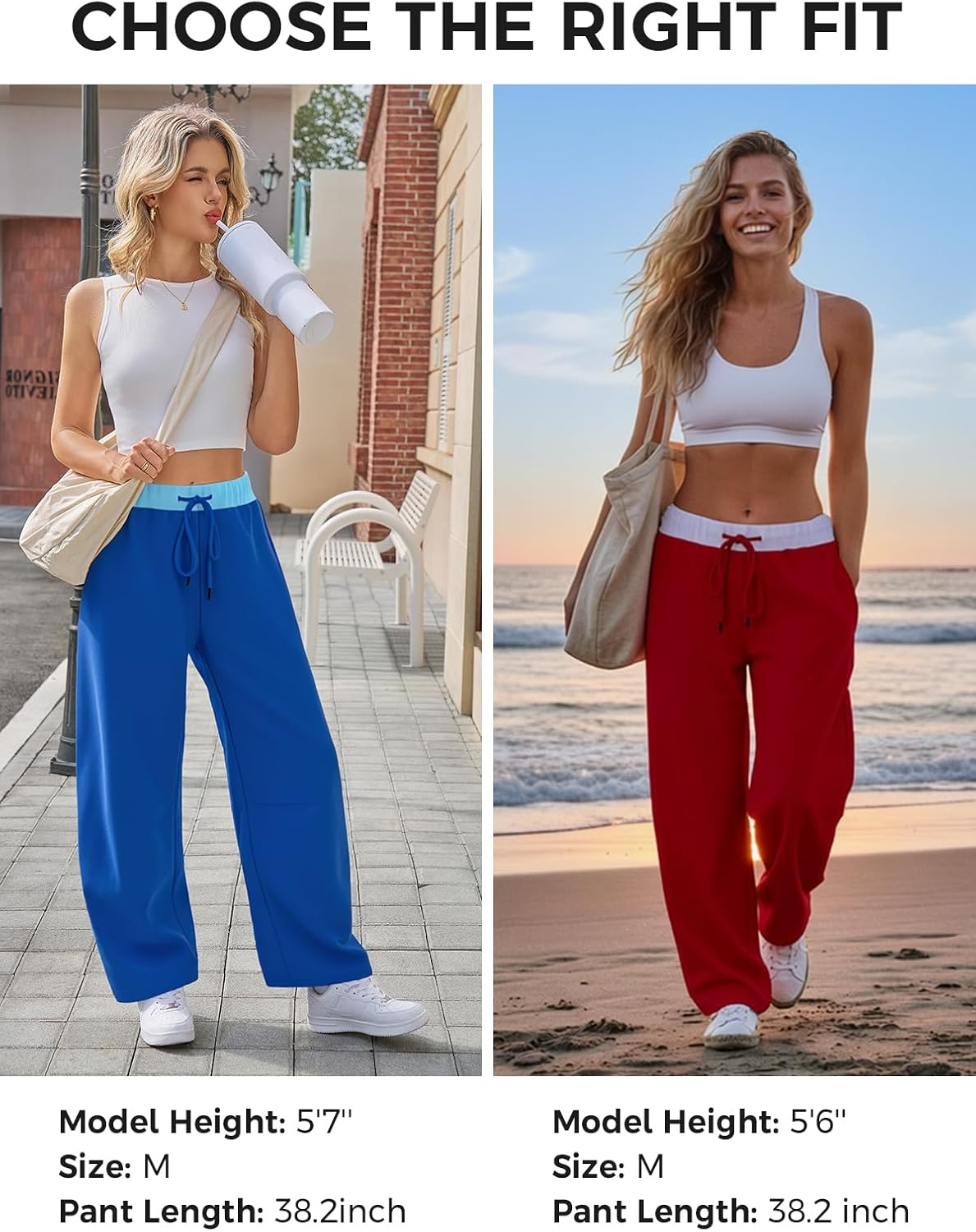 Fisoew Womens Wide Leg Sweatpants Baggy Drawstring Elastic Waisted Travel Track Pants Color Block Joggers with Pockets - Image 6