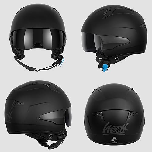 Miniatura 4 de Westt Casco de motocicleta de cara abierta, casco de scooter retro 34 para adultos, mujeres y hombres, casco de ciclomotor con visera solar aprobado