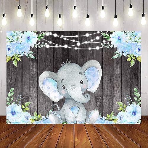 Avezano Telón de fondo de elefante floral azul para niño, elefante de madera rústica, fondo de baby shower, decoración de baby shower de maní