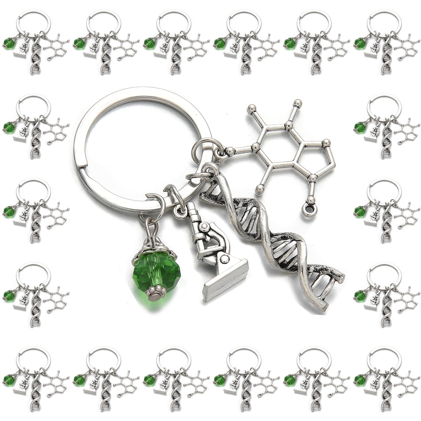PHAETON 20PCS Science Symbol Keychain Atom Microscope Key Chain Biology Chemistry Teacher Gift Keyring Science Lovers Chemist Gift