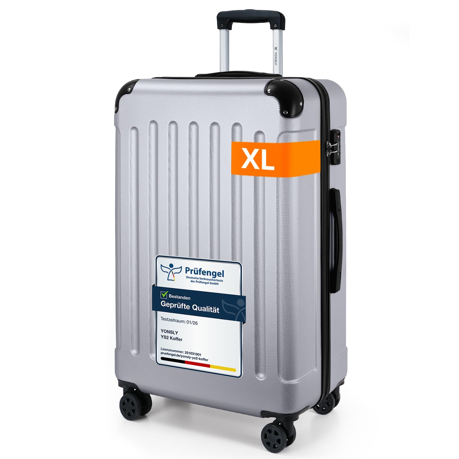 YONSLY Gepäck Reisekoffer, Trolley Rollkoffer Handgepäck, Hartschalenreisekoffer mit 360° Lenkrollen, Zahlenschloss, Mehrstufiger Teleskopgriff