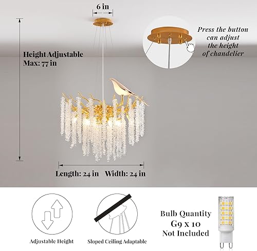 Miniatura 2 de XYDikssn Candelabro redondo de rama de árbol D24 pulgadas, 10 luces, moderno y lujoso candelabro redondo dorado de cristal con borla larga para