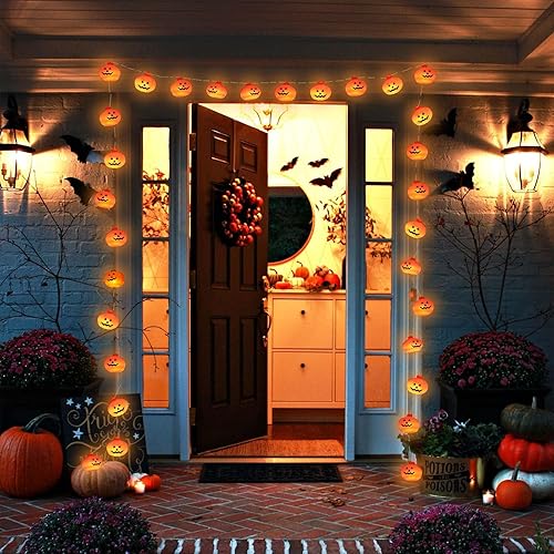 Miniatura 3 de Guirnalda de luces de calabaza para decoración de Halloween, 20 luces LED de 10 pies, 3D, impermeables, color naranja, funciona con pilas, 2 modos