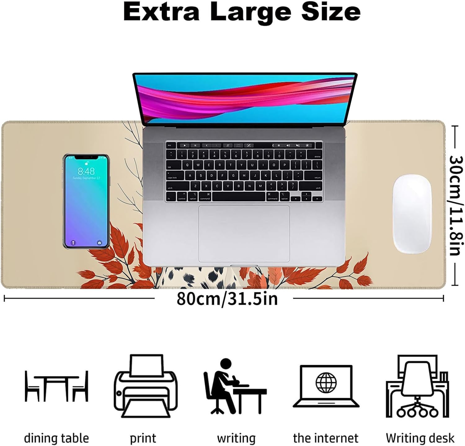 Dalmatian Dog Gaming Mouse Pad, Office Desk Mat, Anti-Slip Rubber Base Cool Aesthetic Mouse Pads for Computer Laptop Keyboard School Home Desktop Gamer Home Accessories Decor 31.5" x 11.8"