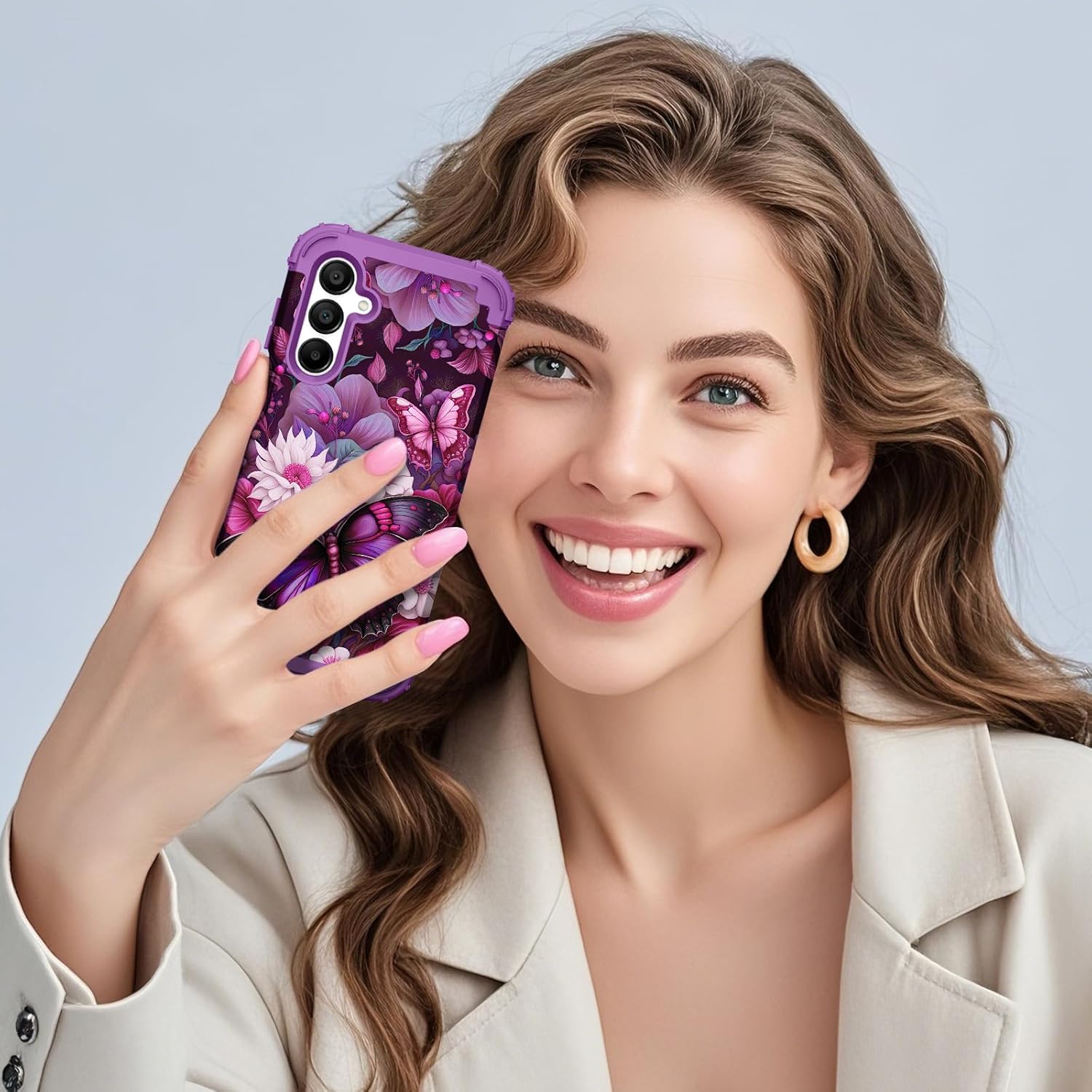 PIXIU Unique Flower Pattern Compatible with Samsung Galaxy A16 5G case, Heavy Duty Dual Layer Shockproof Full-Body Protective Sturdy Hybrid Cute Rugged Case for Women,Girls,Kids-Butterfly - Image 2