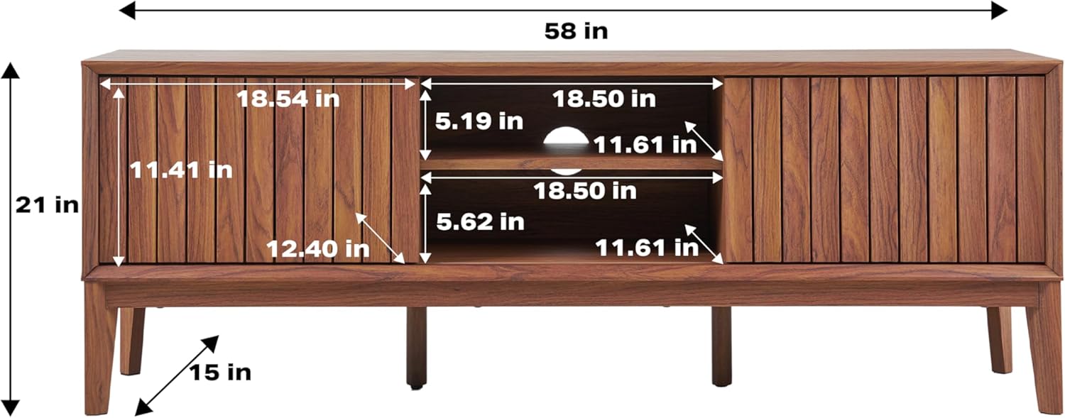 JONATHAN Y TVS1000B Gennaro 58 in. Farmhouse 3-Storage Sliding Door TV Stand Fits TVs up to 65 in. with Cable Management, Walnut Entertainment Center with Storage for Living Room, Bedroom