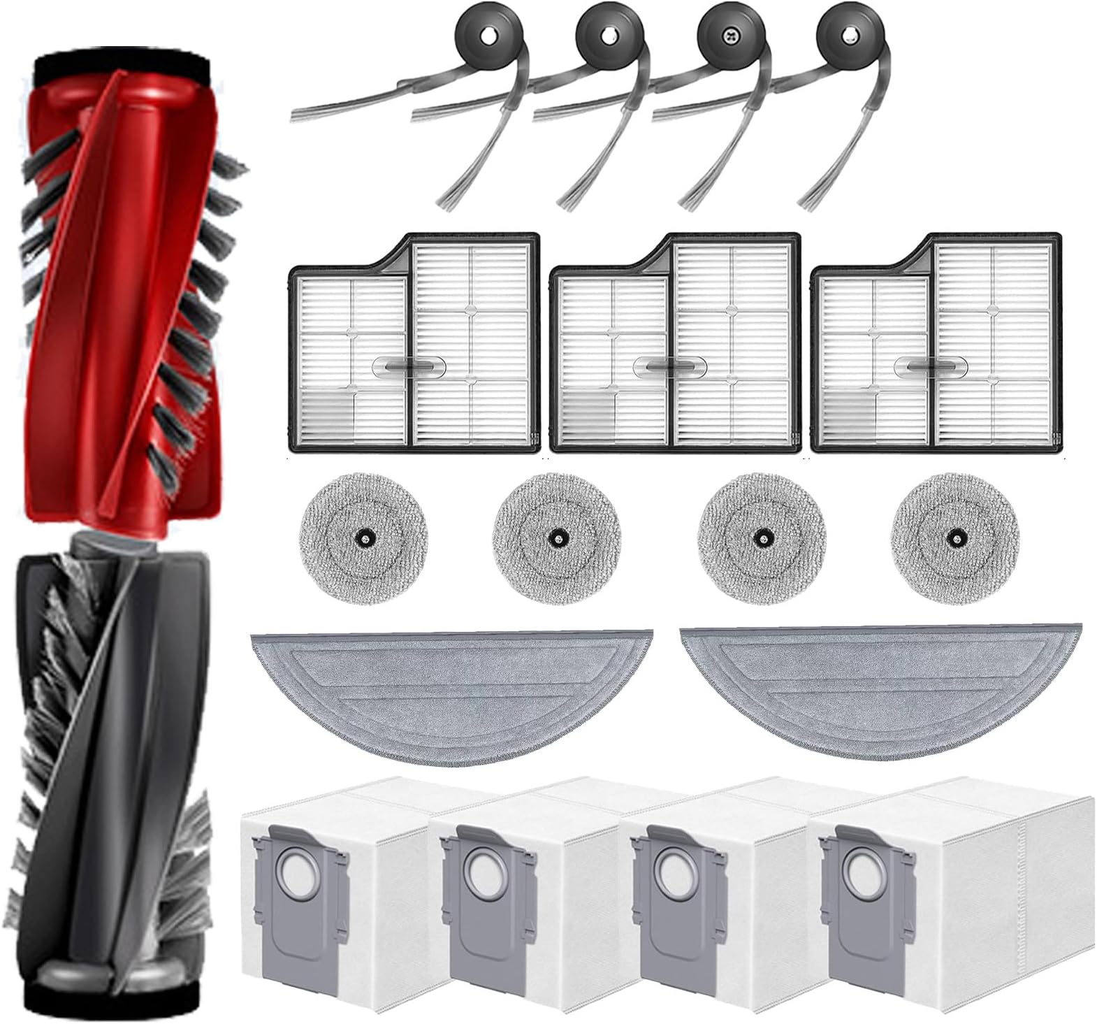 19Pcs Replacement Parts for Roborock Saros 10 Vacuum Cleaner, 1 Set Main Brush 4 Side Brush 3 HEPA Filter 6 Mop Pad 4 Dust Bag