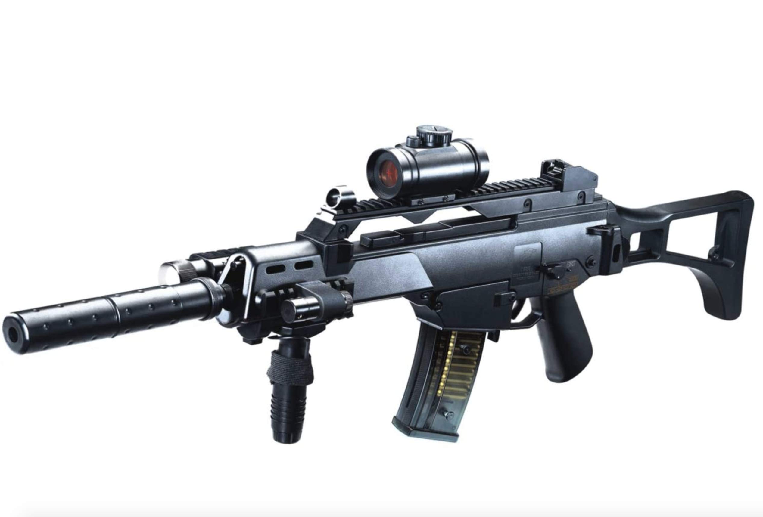 Rayline Softair M85 Softair Gewehr elektrisch, Material: ABS (Stoßfest), Nachbau im Maßstab 1:1, Gewicht: 1320g, Kaliber: 6mm, Farbe: Schwarz - (unter 0,5 Joule - ab 14 Jahre) Länge: 720 mm