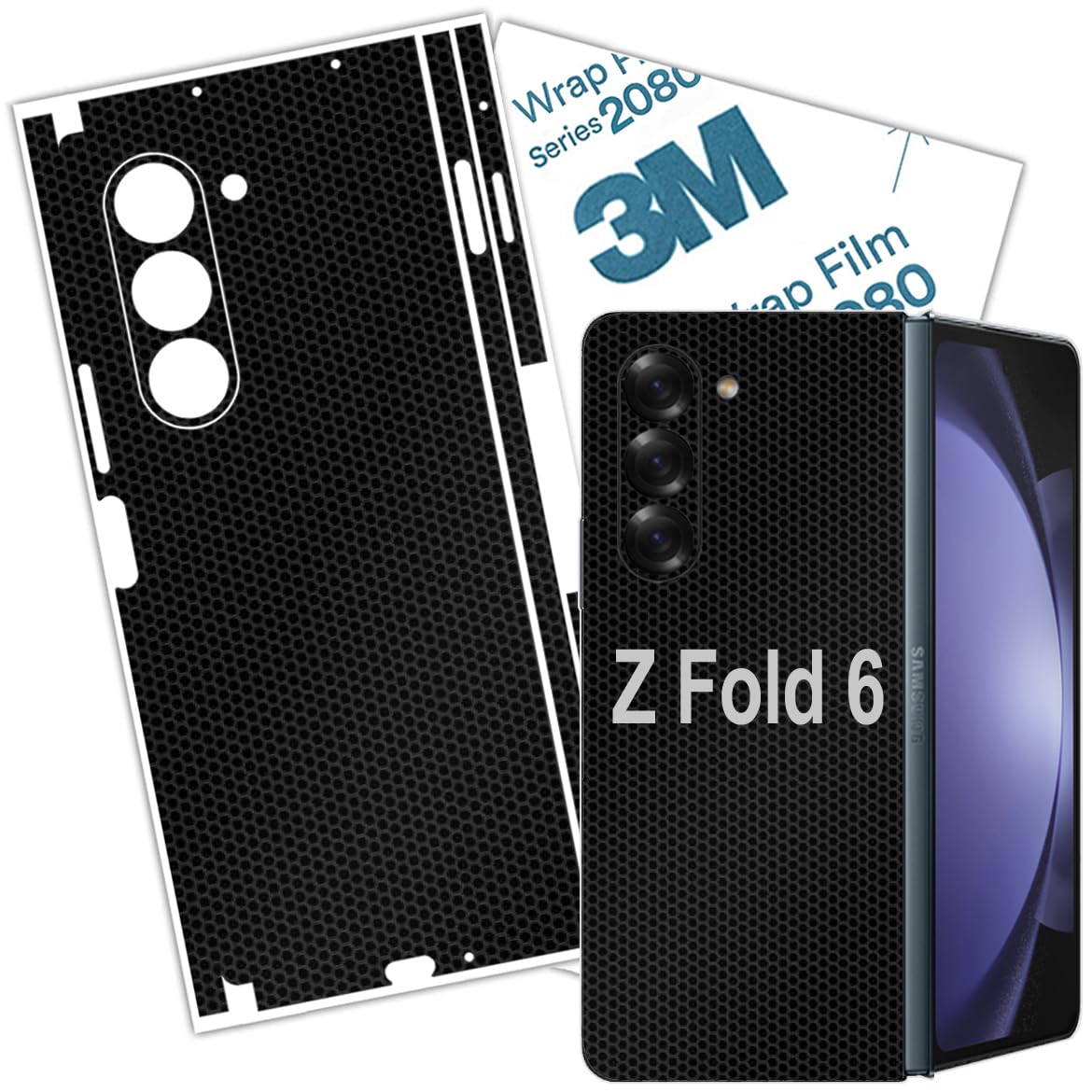 Z Fold 6 Skin Wrap 3M Film Matrix Protective Back Glass 2024 Galaxy Z Fold 6 Skin Matrix (Black)