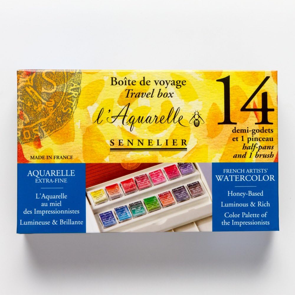 SENNELIER L'Aquarelle French Watercolor Paint, Travel Set of 14 Half Pans