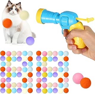 100pcs Pom Pom Balls & Launcher Set, Interactive Toys Cat Fetch Toys Cat Fetch Tracking Cat Toy Launcher for Indoor Pet Cat Kitty Exercise Training Chasing