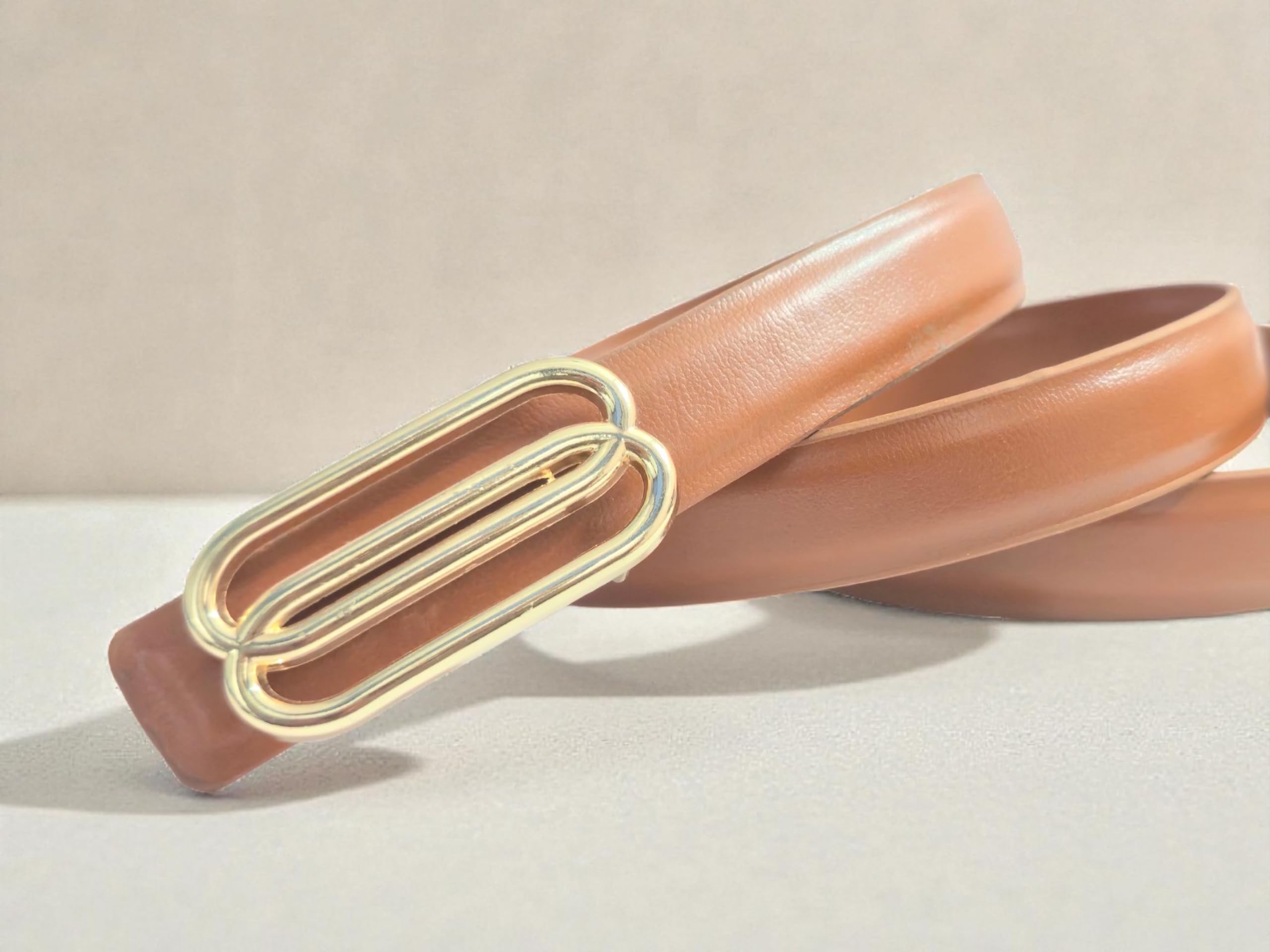 Women Artificial Leather Belt with Gold Rectangular Buckle | Stylish Casual & Formal Waist Belt (4020-BROWN_)-image-30