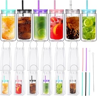 6 DIY Snow Globe Tumbler 16oz Plastic Cups with Colorful Lids and Straws Double Wall Can with Pre Drilled Hole for Birthday Bridesmaid Graduation Party Favors Team Christmas Gifts