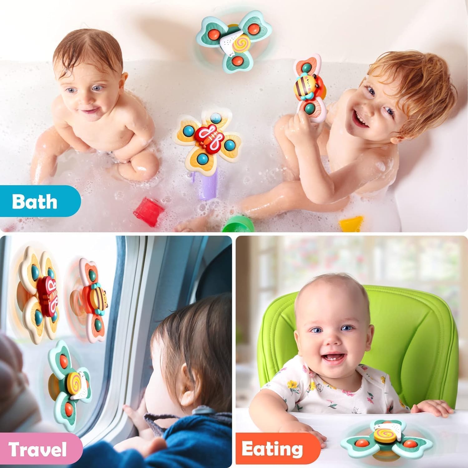 Umadiya® Baby Bath Toys Spinner Toy 3 PCS Spinners for Baby Toddlers Boys Girls Waterproof Suction Cup Spinning Top Rotating Montessori Learning Toy Sticks to Smooth Surface Return Gift for Kids 2