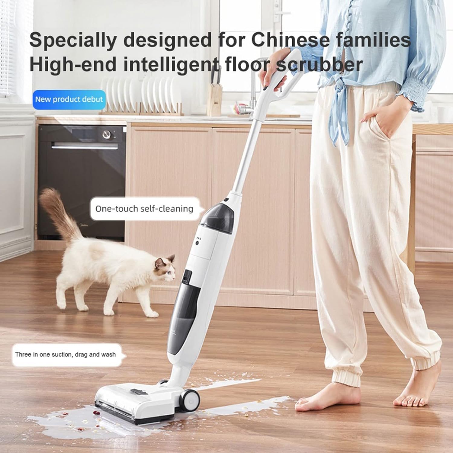 Hard Floor Vacuum Cordless Wireless Wet Dry Smart Vacuum Cleaner for Home Multi-Surface Cleaning Handheld Household (Color : White, Size : EU)