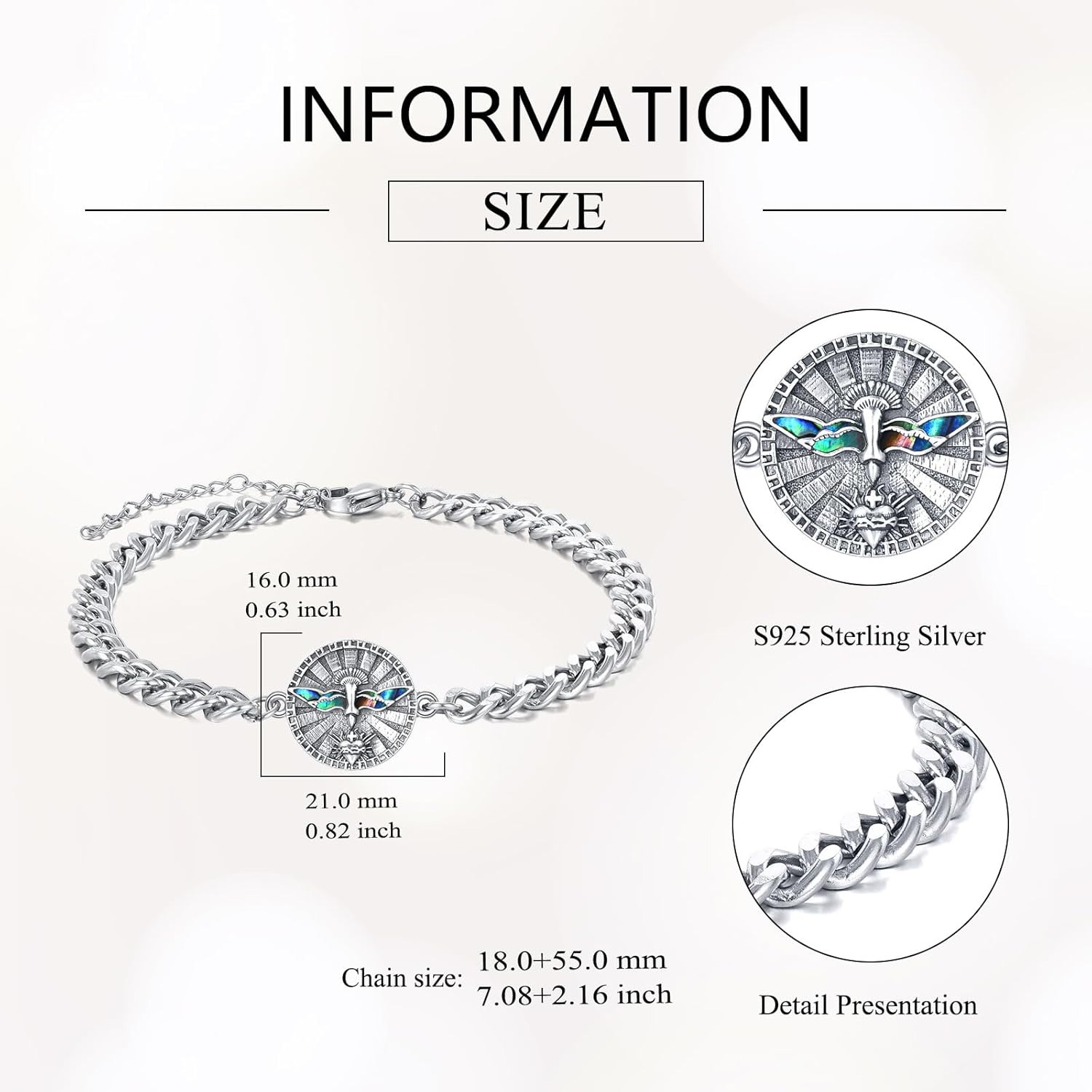 Holy Spirit Dove Bracelet Sterling Silver Sacred Heart Bracelets Jesus Christian Jewelry Gift for Men Women - Image 3