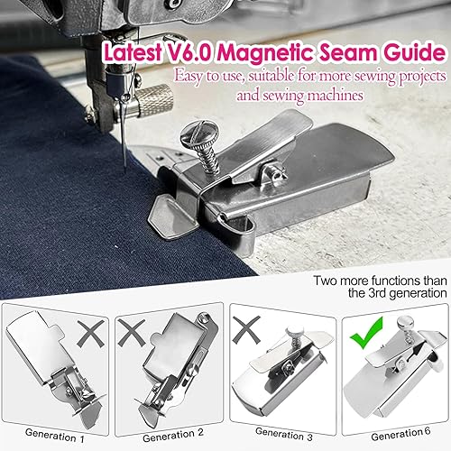 Miniatura 2 de Guía de costura magnética 6.0 mejorada para máquina de coser, guía universal de costura magnética para Buddy  Guía Hemmer para Serger, regla de guía