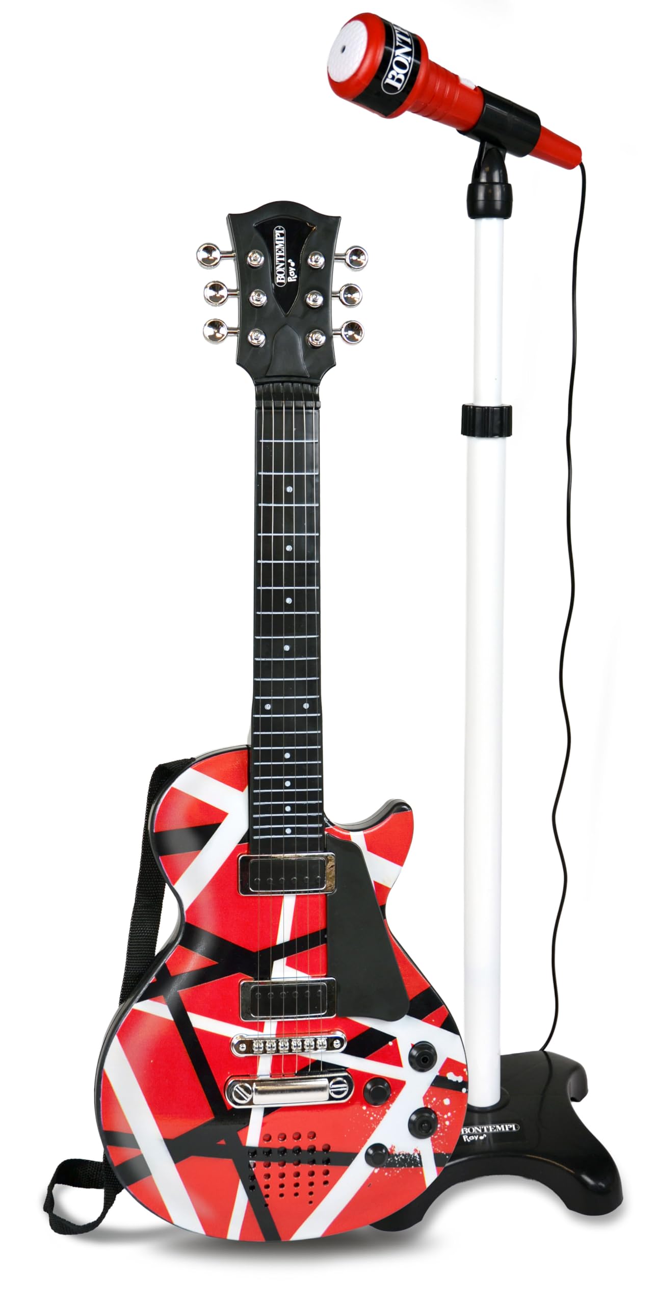 BONTEMPI - Chitarra Rock Elettronica con 6 Corde di Metallo 5 Demo Rock 3 Stacchi Musicali 5 Ritmi Spegnimento Automatico Cinghia Tracolla Presa Microfono 560mm