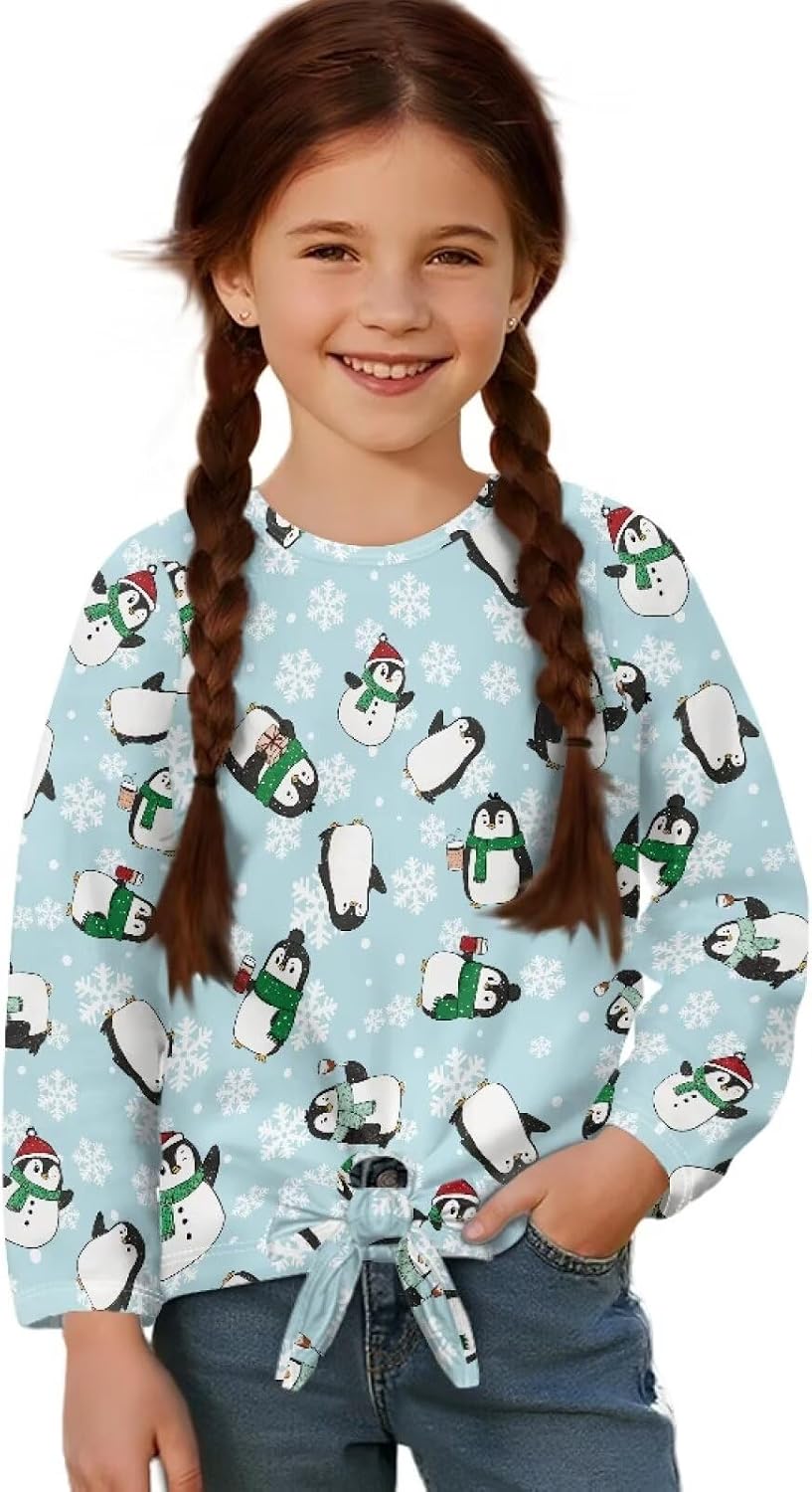 Girls Blouses with Tie Hem Fall Casual Top Kid Fit Long Sleeve Shirts Casual Soft Clothes Size 5-12 Years Old