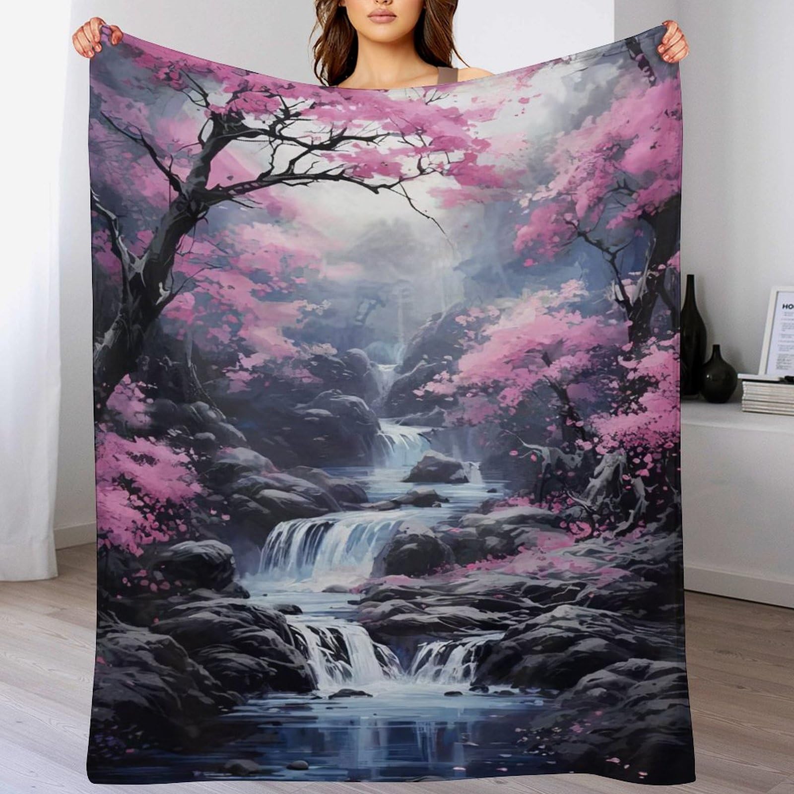 Plaid cerisier japonais pour canapé et lit - Couverture douce 150x200