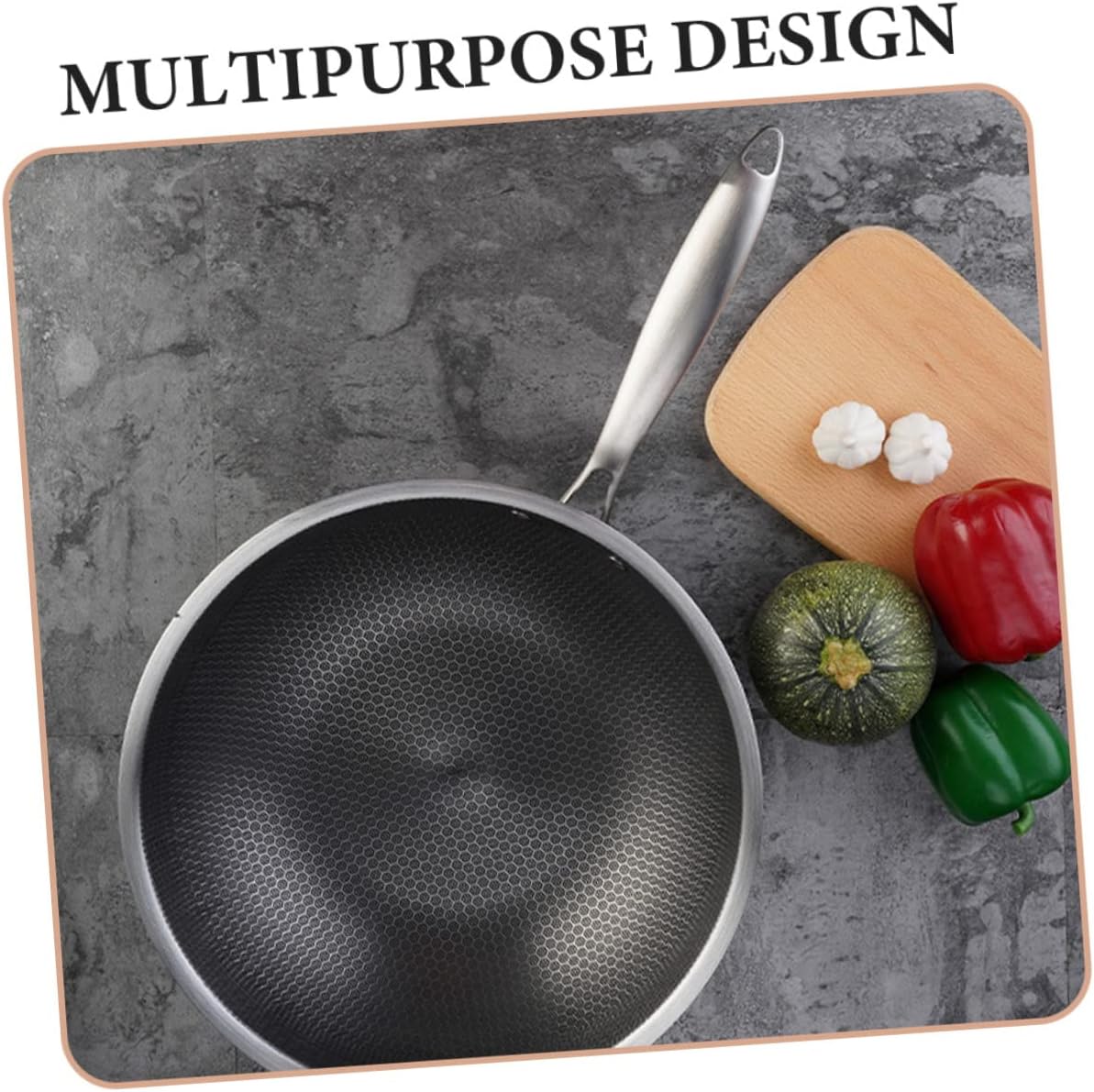 Cabilock Ergonomic Nonstick Stainless Steel Wok Pan for Electric Stove Frying Wok Corrosion Resistance for Everyday Cooking and Stir-frying