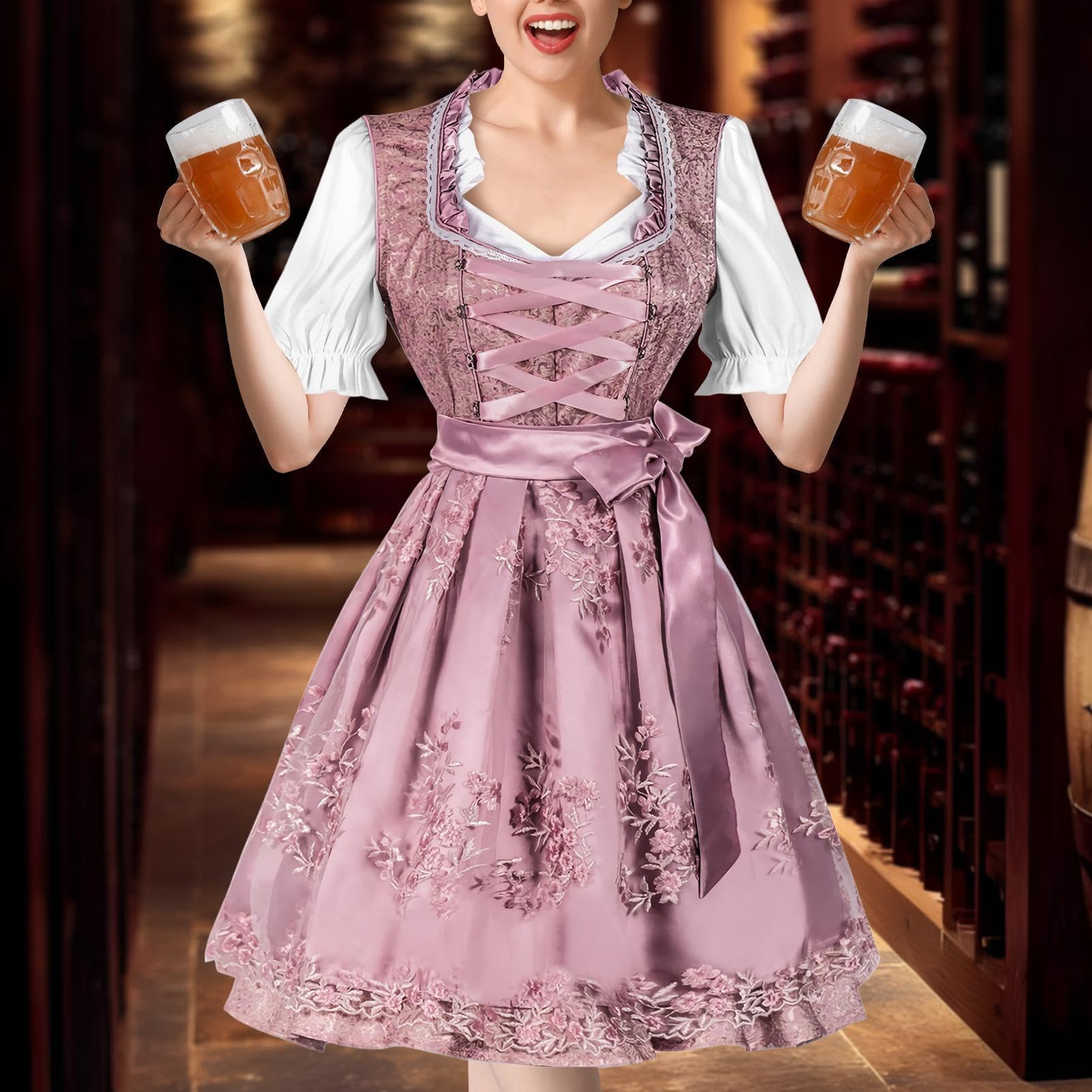 Sukienka Oktoberfest z Fartuchem Niemiecki Bawarski Strój Służącej | Klasyczna Sukienka Dirndl Piwnej Dziewczyny Na Boże Narodzenie, Bal Maskowy, Sesje Zdjęciowe, Wydarzenia I Imprezy