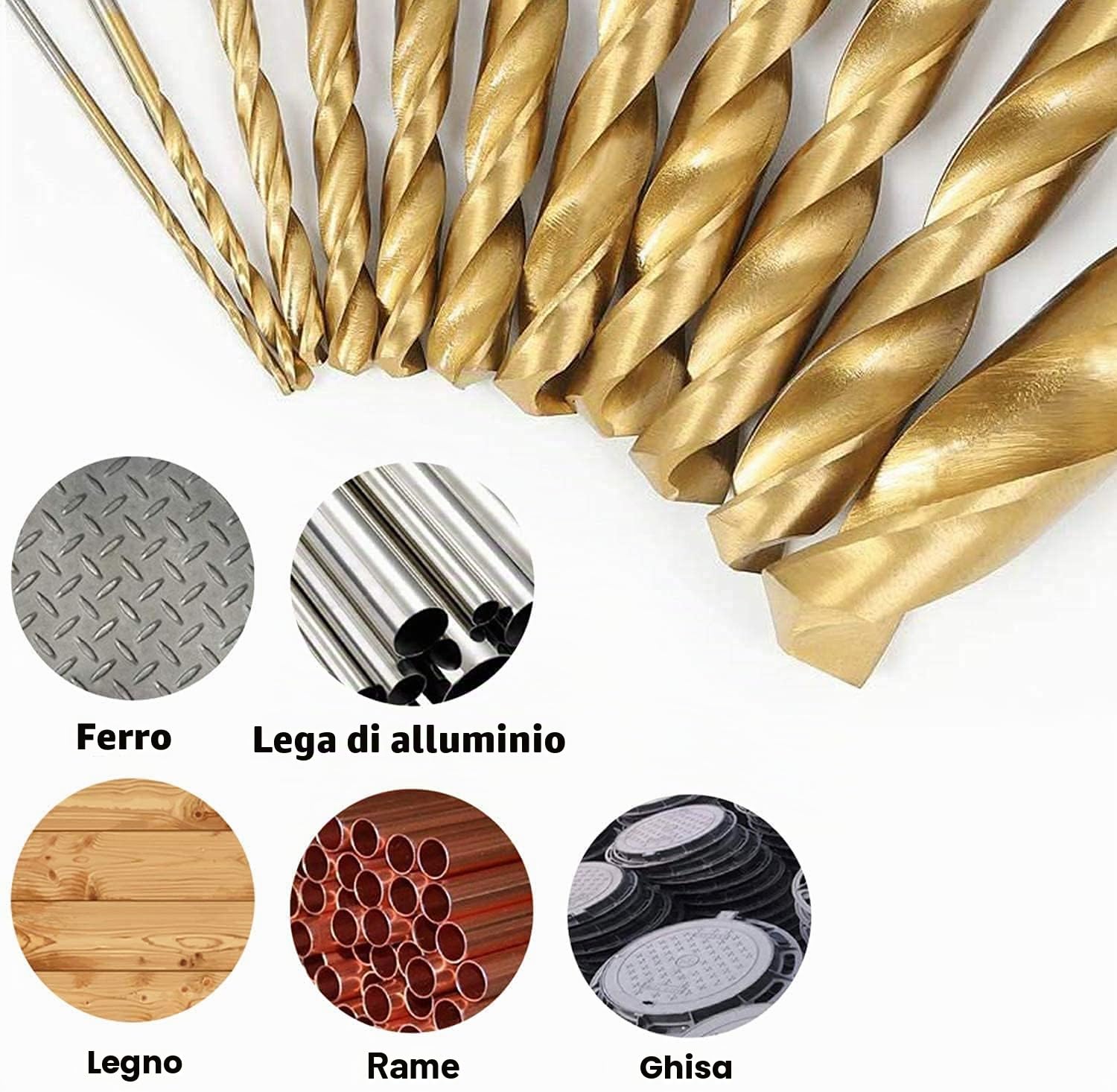 Set di punte elicoidali per metallo, 230 pezzi, diametro 1-13 mm, rivestimento in titanio DIN338, set di punte in acciaio HSS levigate, punte elicoidali per legno, set di punte per trapano