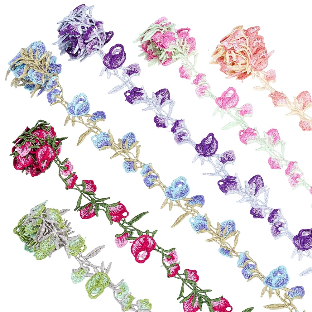 PH PandaHall 6 Yards 6 Colours Floral Lace Trim Wedding Appliques Lace, 30mm Floral Ribbon Trim Polyester Flowers Lace Ribbon for Wedding Dress Appliques Curtain Craft Home Decor Sewing
