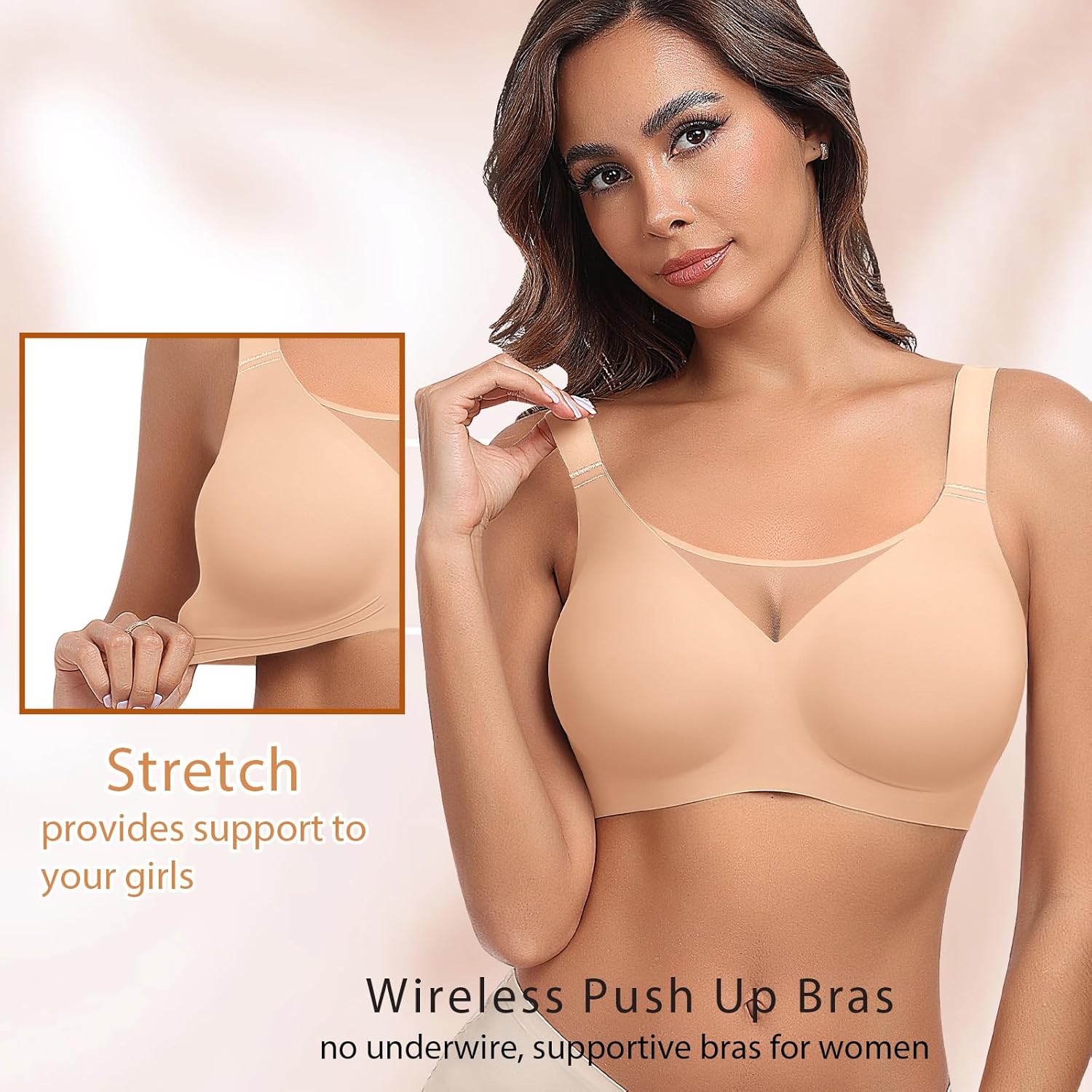 Ganado Wireless Bras for Women Full Coverage Mesh Seamless Supportive Comfortable Bras No Wire T Shirt Bra Padded Bralette - Image 3