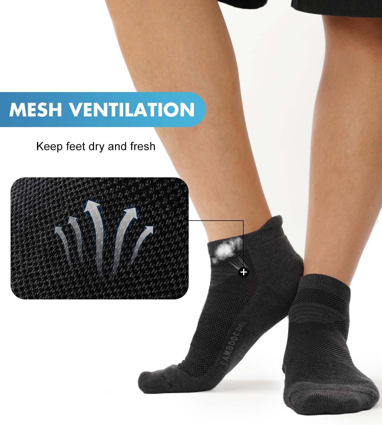 BAMBOO COOL Men's Ankle Socks Athletic Low Cut Cushioned Moisture Wicking, Running Socks Arch Support Breathable, 6 Pack - Image 3