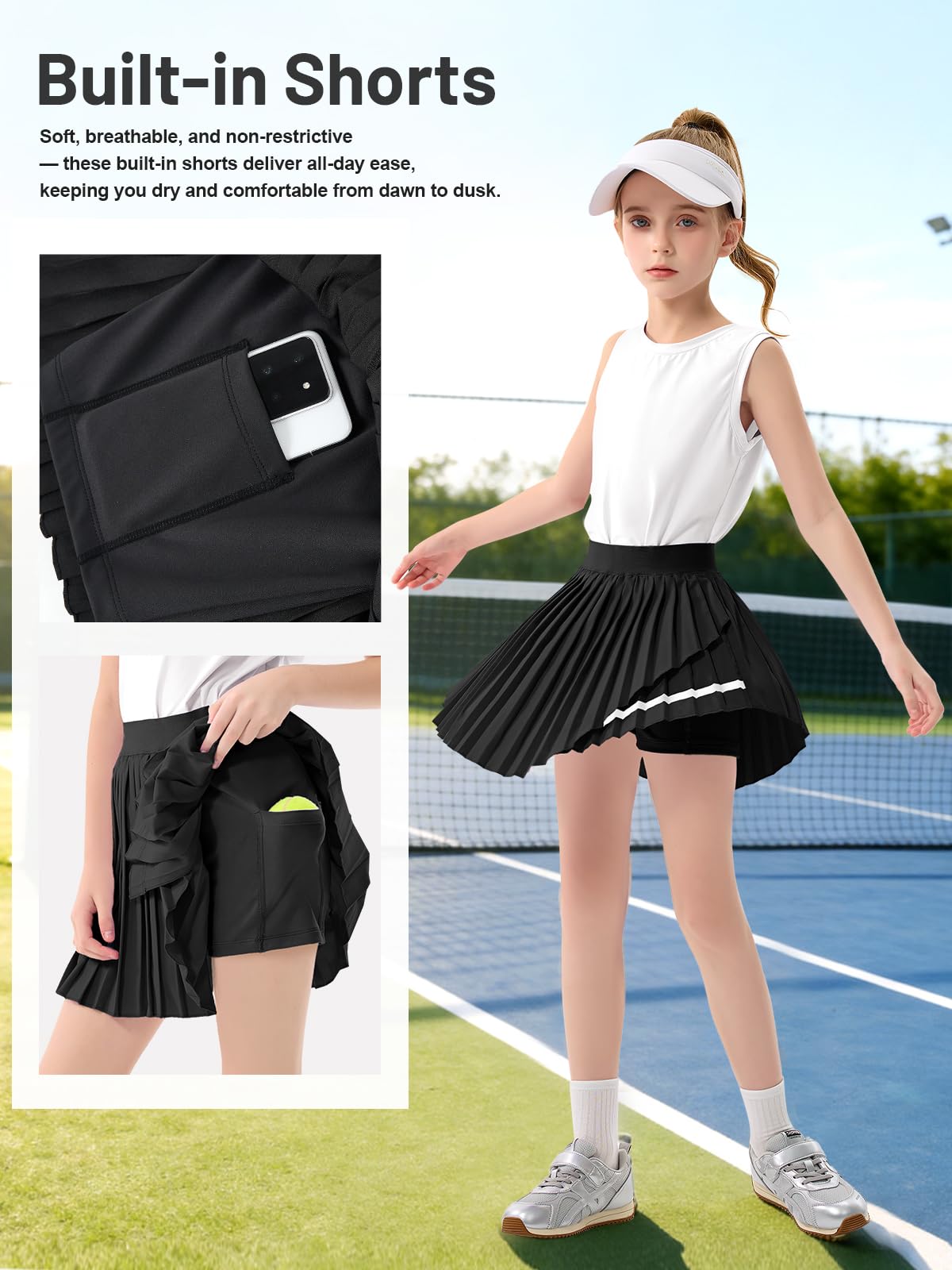Rolanko Set con gonna da ragazza, canotta senza maniche e gonna a pieghe, 2 pezzi, per tennis, danza, corsa, ginnastica, abbigliamento atletico